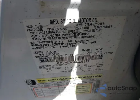 2008 Ford Taurus X Sel from USA, damaged, VIN 1FMDK02W98GA31212